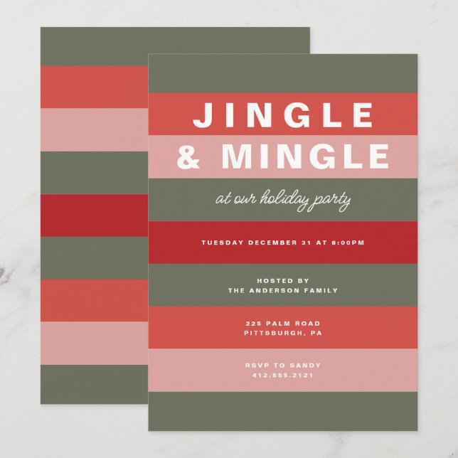 Inbjudan till färgfull stripe-Julfest (Fram/baksida)