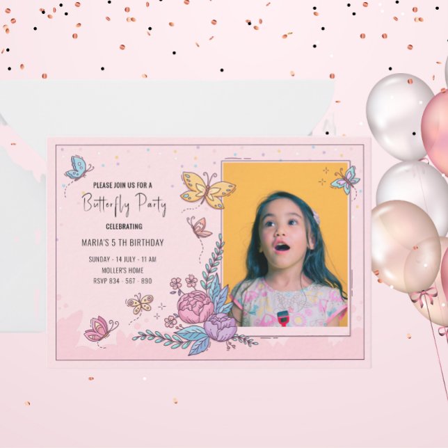 Inbjudan till färglös fjäril party-födelsedag (Skapare uppladdad)