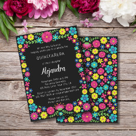 Inbjudan till färglösa mexikanska blomkinceañera