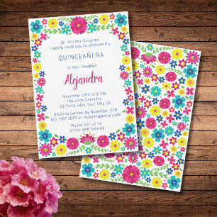 Inbjudan till färglösa mexikanska blomkinceañera