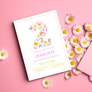 Inbjudan till färglöst Cute Butterfly 2:a födelsed