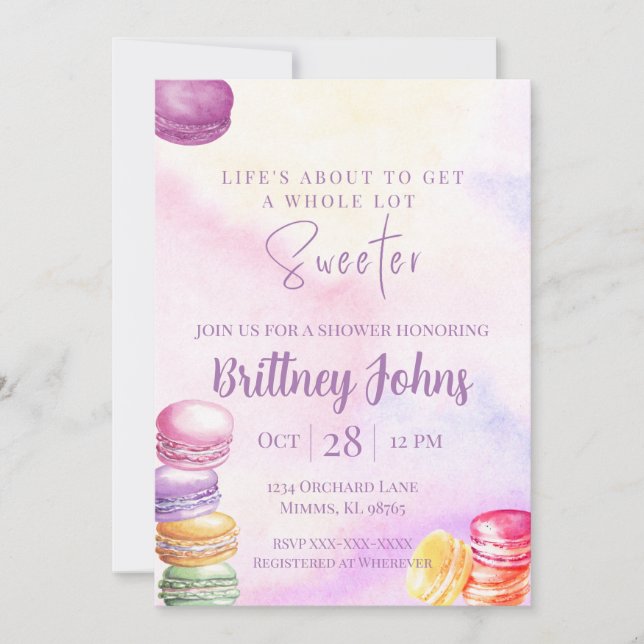 Inbjudan till färglöst Macaron Inspired Shower (Framsida)