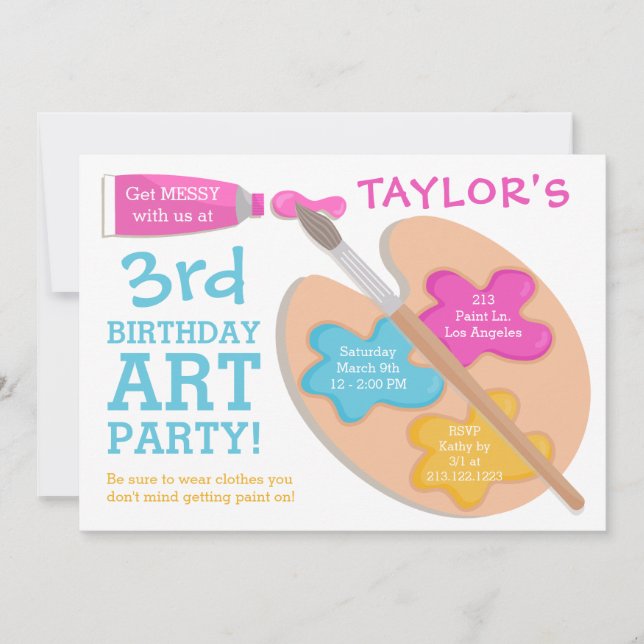 Inbjudan till färgning av Art Party på födelsedage (Framsida)