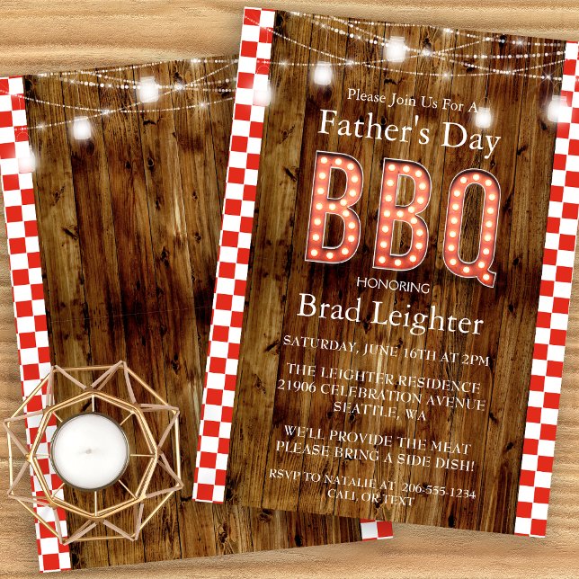 Inbjudan till Fars dag BQ med Rustic Red Checkered (Rustic Red Checkered Father's Day BBQ Invitation)