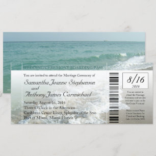 Inbjudan till Faux Boarding Pass Beach Wedding Bil