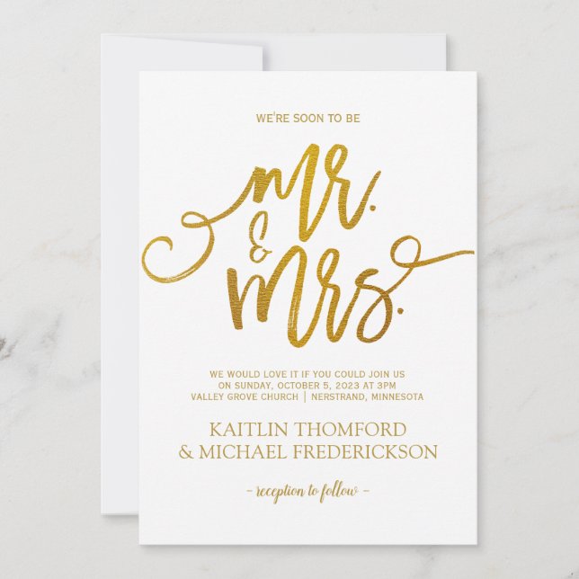 Inbjudan till Faux Gold Foil Wedding | Penselskrip (Framsida)