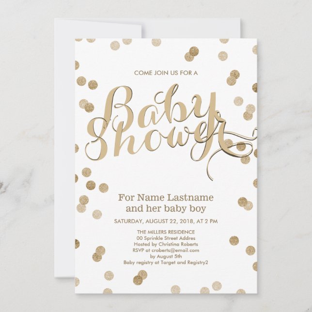 Inbjudan till Faux Guld Confetti Modern Baby Showe (Framsida)