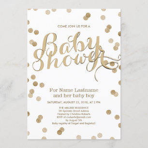 Inbjudan till Faux Guld Confetti Modern Baby Showe
