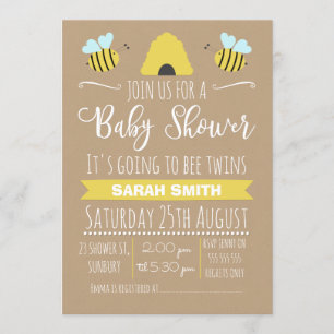 Inbjudan till Faux Kraft Twillingars Busy Bee Baby