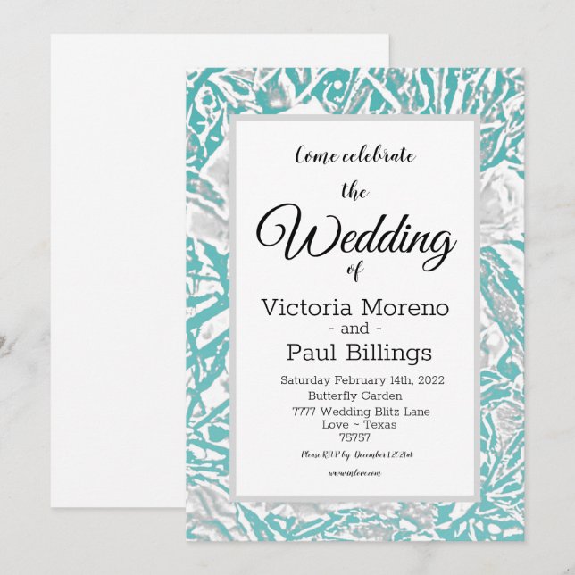 Inbjudan till faux Silke Embossed Illusion Ro/Teal (Fram/baksida)