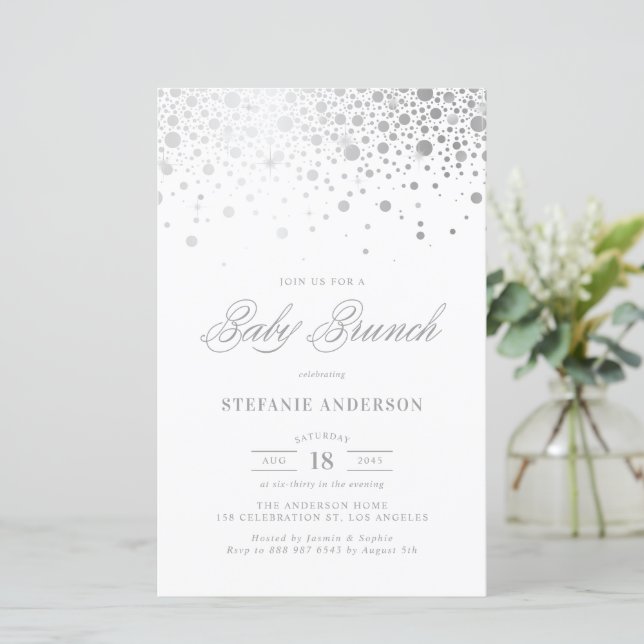 Inbjudan till Faux Silver Foil Confetti Baby Brunc (Stående Fram)