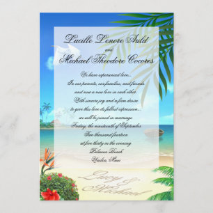 Inbjudan till "Faux Vellum" på exotiska Beach Wedd