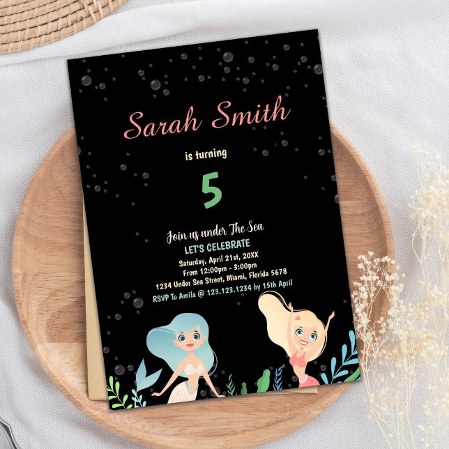 Inbjudan till femte Blond-Sjöjungfrun på födelseda (5th Blond Mermaid Birthday Invitations)