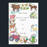 Inbjudan till festen Farminard Friends<br><div class="desc">Farmyard Friends 1 - Inbjudan till ett fint parti i hörnet för ett ungt barns födelsedag som är ett fläkt av gårdar och boskap. Med en ko i det övre lämnat hörnet finns det en andra version som innehåller en gräns-kollie i det övre lämnat hörnet i stället. Såväl som en...</div>