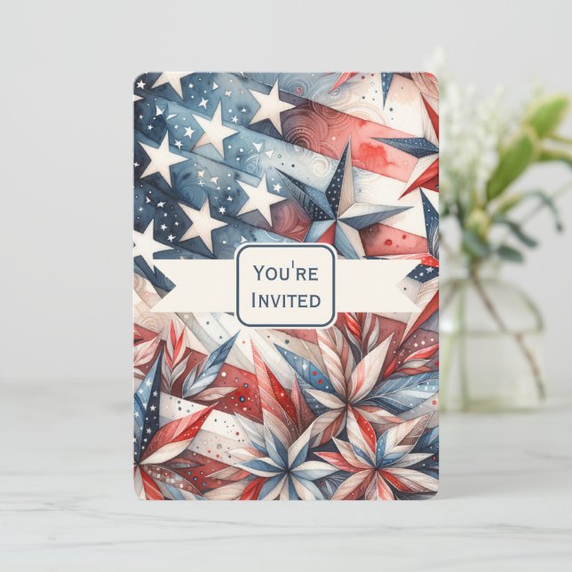 Inbjudan till Festive Red White och Blue Party (Stående Fram)