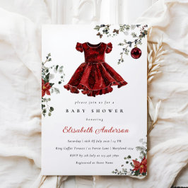 Inbjudan till Festive Red Winter Baby Shower Girl