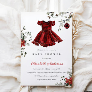 Inbjudan till Festive Red Winter Baby Shower Girl