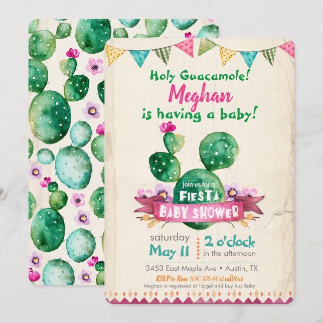 Inbjudan till Fiesta Baby Shower (Fram/baksida)