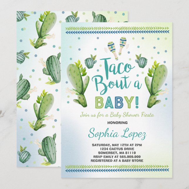 Inbjudan till Fiesta Baby Shower Taco Bout A Baby (Fram/baksida)