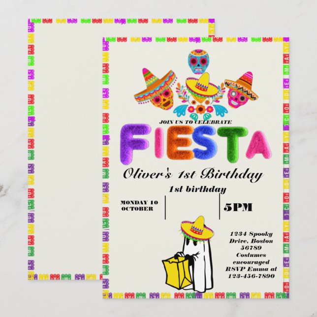Inbjudan till Fiesta Birthday Chalkboard Mexikansk (Fram/baksida)