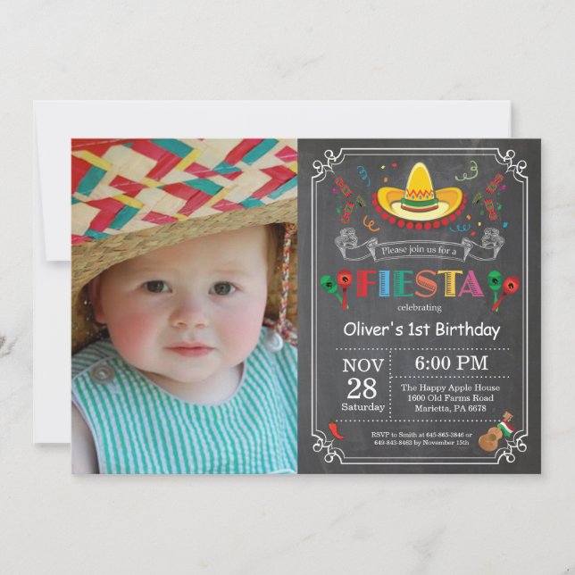 Inbjudan till Fiesta Birthday Chalkboard Mexikansk (Framsida)