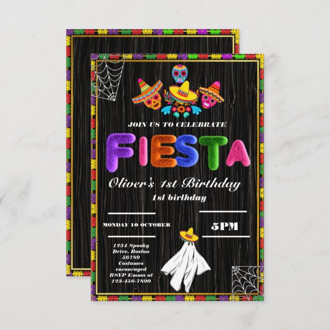Inbjudan till Fiesta Birthday Chalkboard Mexikansk (Fram/baksida)
