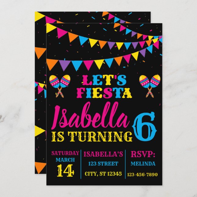 Inbjudan till Fiesta Birthday Cinco De Mayo-partie (Fram/baksida)