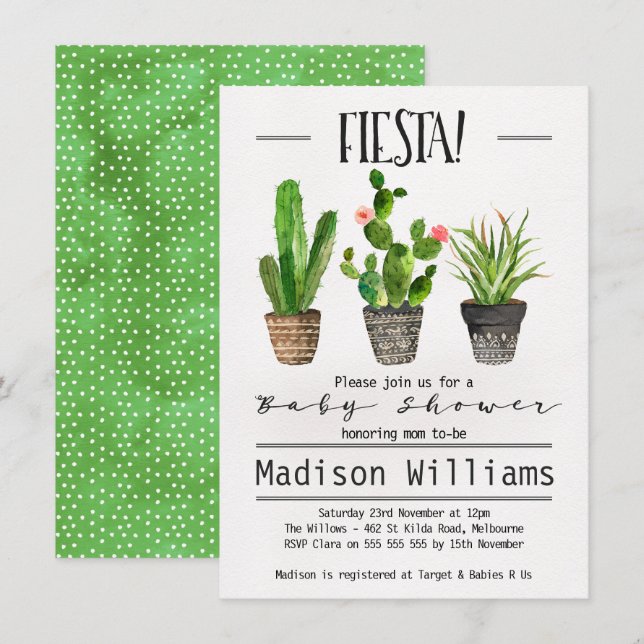 Inbjudan till Fiesta Cactus Baby Shower (Fram/baksida)