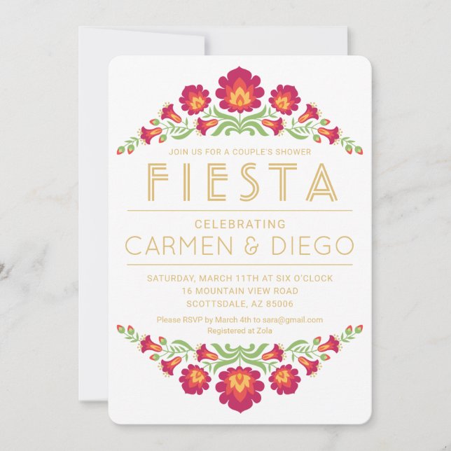 Inbjudan till fiesta för par, röda blommor (Framsida)