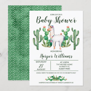 Inbjudan till Fiesta Llama Watercolor Baby Shower