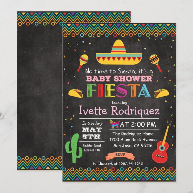 Inbjudan till Fiesta Mexican Baby Shower Chalk (Fram/baksida)