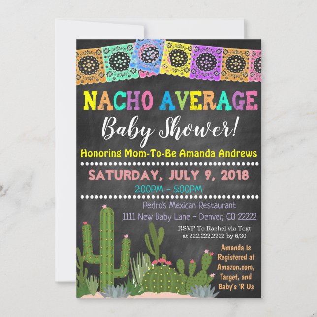 Inbjudan till Fiesta Nacho Average Baby Shower (Framsida)