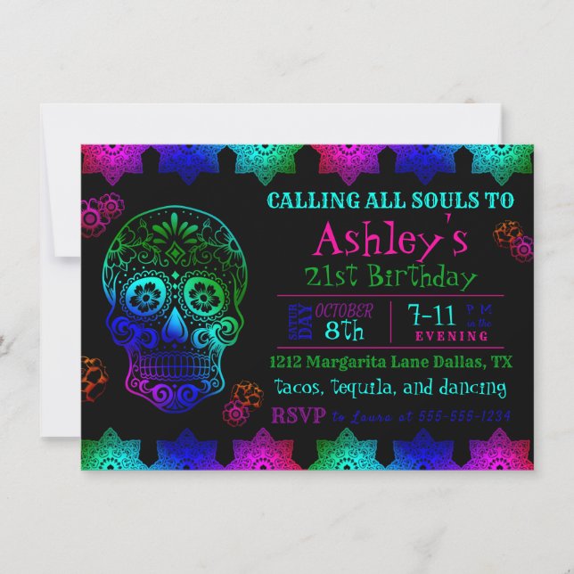 Inbjudan till Fiesta Sugar Skull Birthday Birthday (Framsida)