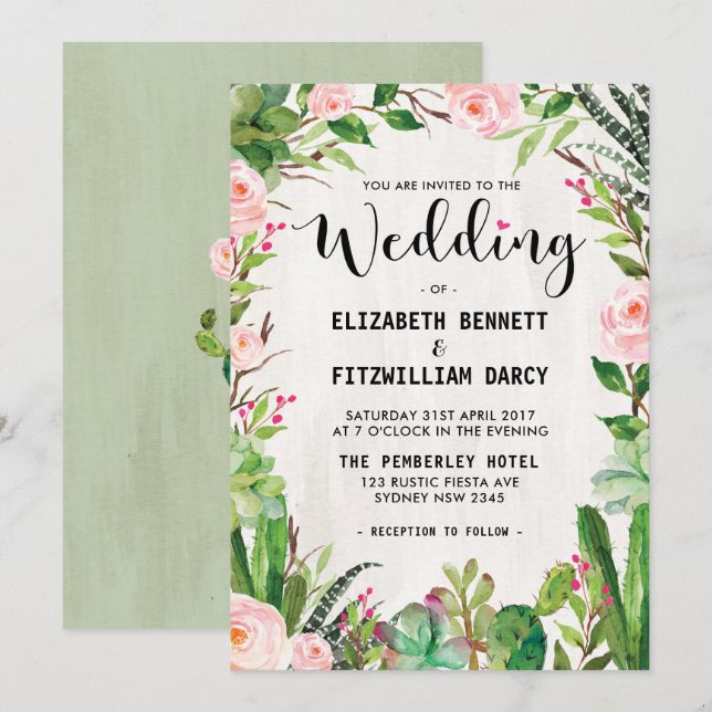 Inbjudan till Fiesta Wedding Cactus Succulent Mexi (Fram/baksida)