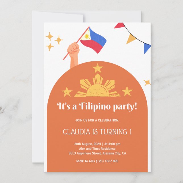 Inbjudan till Filipino-partiet på födelsedagsmorgo (Framsida)