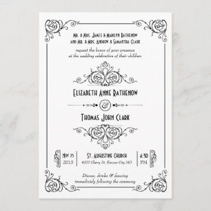 Inbjudan till Finare Art Deco Black & White Weddin