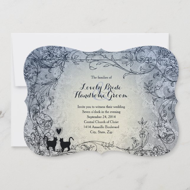 Inbjudan till Finare Cat Lovers Blue Vintage bröll (Framsida)