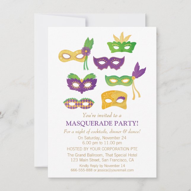 Inbjudan till finare Mardi Gras Masquerapartyt (Framsida)