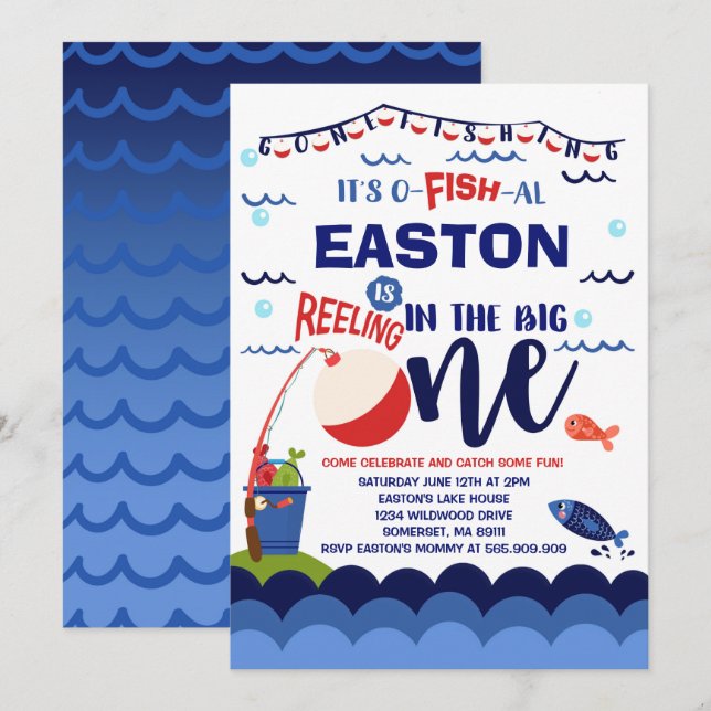 Inbjudan till fiskedag på födelsedagen O-Fish-Ally (Fram/baksida)