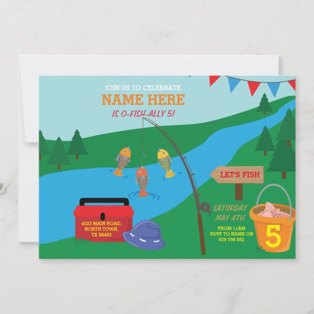 Inbjudan till fiskevatten Låt oss Födelsedagsfest  (Framsida)