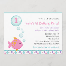 Inbjudan till fiskfödelsedag (flickor) med bubblor