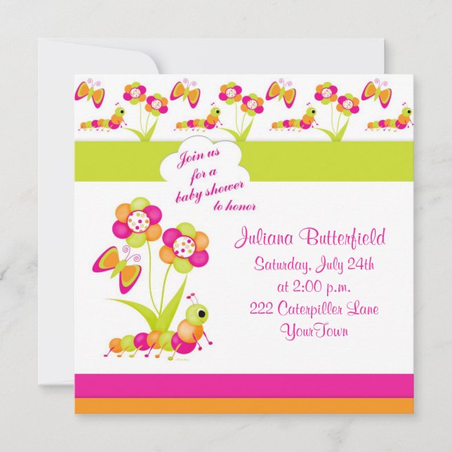 Inbjudan till fjäril och babyskor (Framsida)