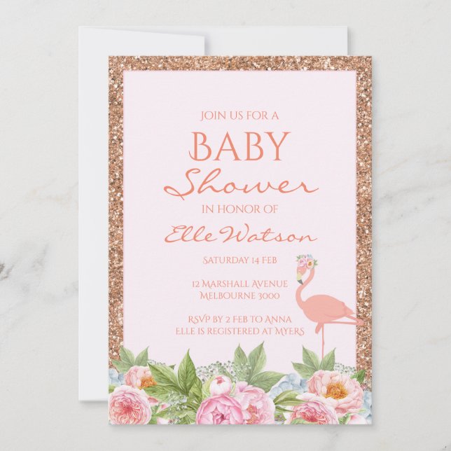 Inbjudan till Flamingo Baby Shower (Framsida)