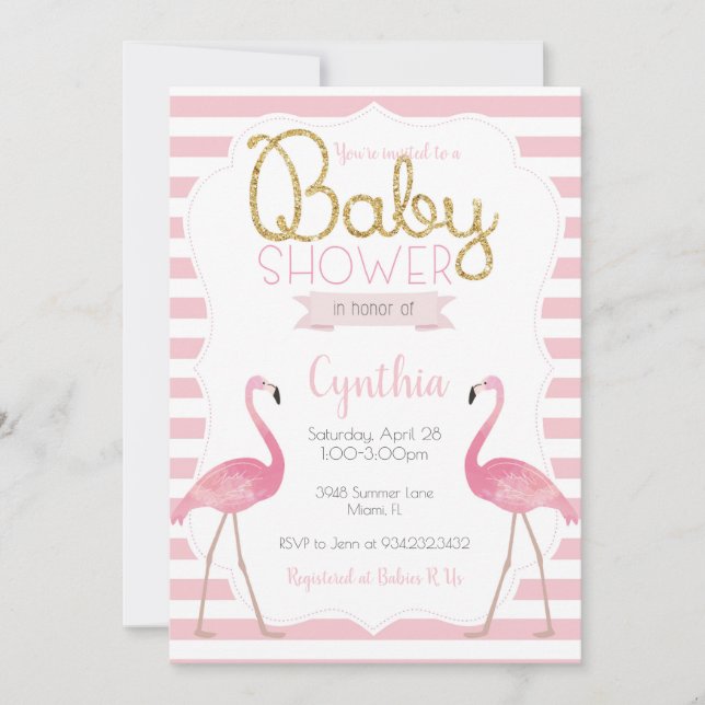 Inbjudan till Flamingo Baby Shower (Framsida)