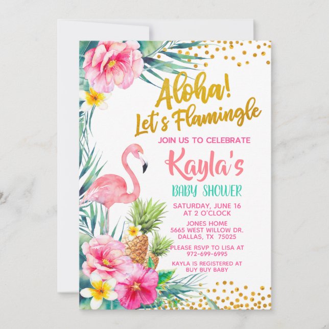 Inbjudan till Flamingo Baby Shower (Framsida)
