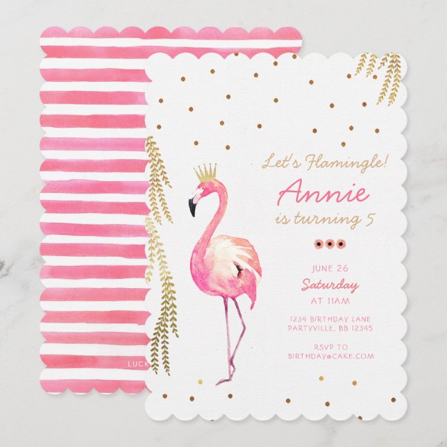 Inbjudan till Flamingo Birthday (Fram/baksida)