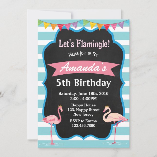 Inbjudan till Flamingo Birthday (Framsida)