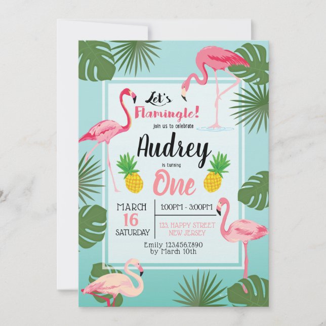 Inbjudan till Flamingo Birthday (Framsida)