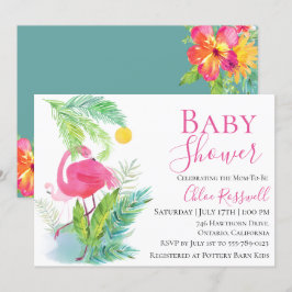 Inbjudan till Flamingo Blommigt Baby Shower