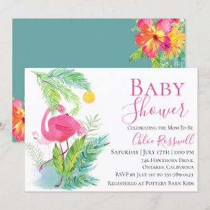 Inbjudan till Flamingo Blommigt Baby Shower